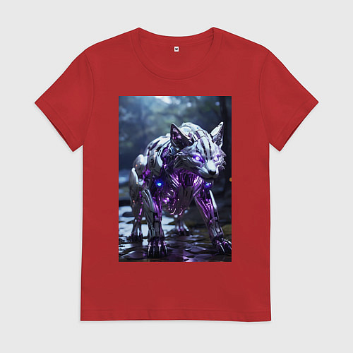 Женская футболка Киборг лиса с неоновой подсветкой / Красный – фото 1