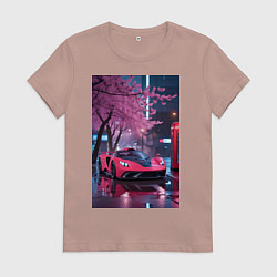 Футболка хлопковая женская Суперкар и сакура, цвет: пыльно-розовый