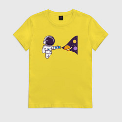 Футболка хлопковая женская Космический свет фонарика, цвет: желтый