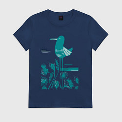 Женская футболка Птичка и цветы в голубом