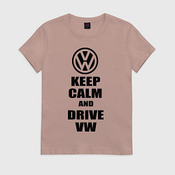 Футболка хлопковая женская Keep Calm & Drive VW, цвет: пыльно-розовый