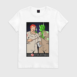 Футболка хлопковая женская Ghostbusters - Ray and his clone ghost, цвет: белый