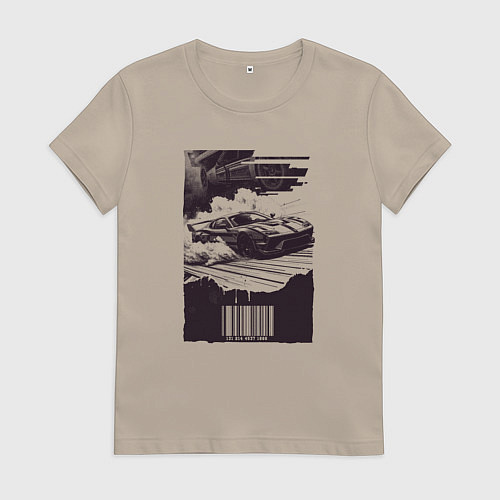 Женская футболка Ретро постер с спорткаром / Миндальный – фото 1