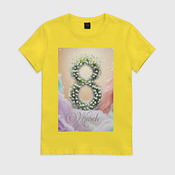 Футболка хлопковая женская Ландыши на 8 марта, цвет: желтый