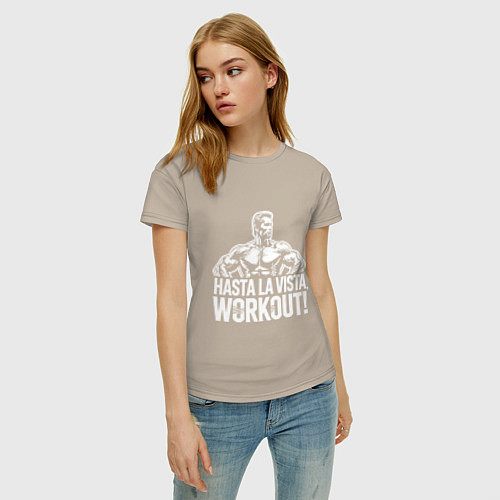 Женская футболка Arnold - hasta la vista workout / Миндальный – фото 3