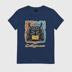 Футболка хлопковая женская Ночная совушка почтальон с письмом, цвет: тёмно-синий