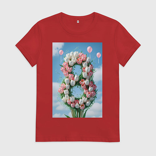 Женская футболка Тюльпаны к 8 марта / Красный – фото 1