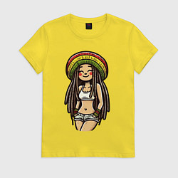 Футболка хлопковая женская Smile jamaica girl, цвет: желтый