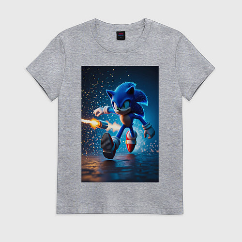 Женская футболка Соник убегает от ракет / Меланж – фото 1