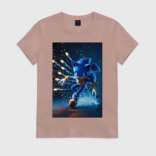 Женская футболка Соник убегает от ракет / Пыльно-розовый – фото 1