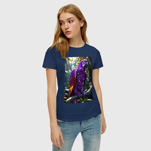 Женская футболка Попугай из драгоценных камней / Тёмно-синий – фото 3