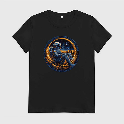 Женская футболка Космонавт внутри луны / Черный – фото 1