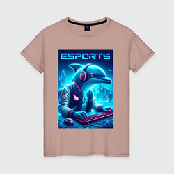 Женская футболка Дельфин крутой киберспортсмен - нейроарт