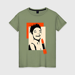 Женская футболка Девушка с помадой в стиле поп-арт