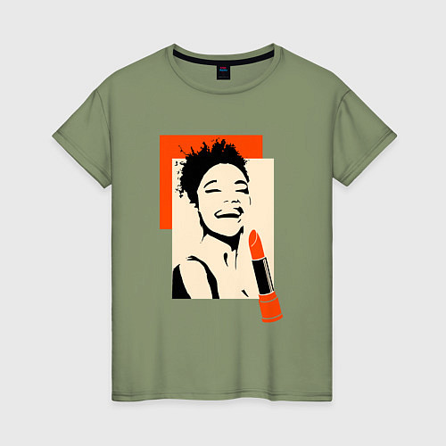 Женская футболка Девушка с помадой в стиле поп-арт / Авокадо – фото 1