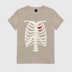 Футболка хлопковая женская Сердце в скелете, цвет: миндальный