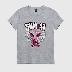 Футболка хлопковая женская Sum 41 розовый кролик, цвет: меланж