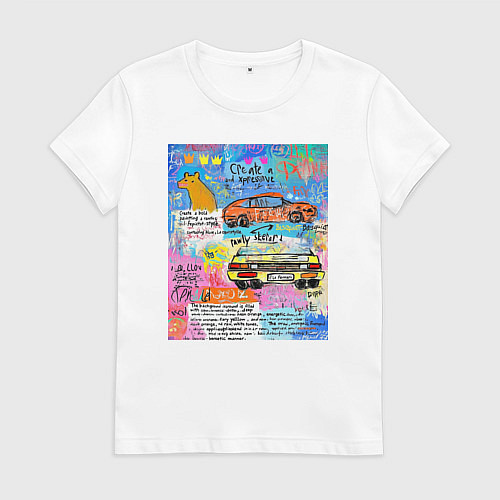 Женская футболка Принт в стиле Баския с машинами / Белый – фото 1