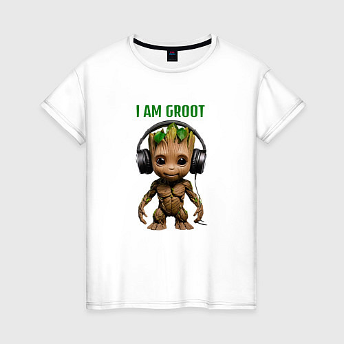 Женская футболка Малыш Грут в наушниках / Белый – фото 1