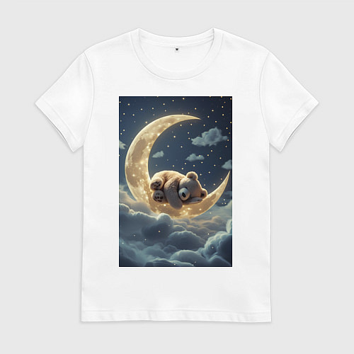 Женская футболка Плюшевый мишка спит на Луне / Белый – фото 1