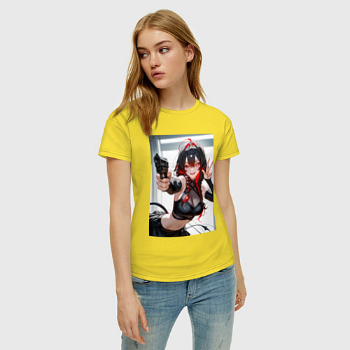 Женская футболка Девушка-демон с пистолетом / Желтый – фото 3