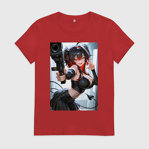 Женская футболка Девушка-демон с пистолетом / Красный – фото 1