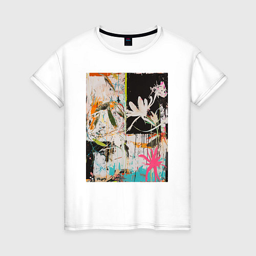 Женская футболка Тропическая абстрактная картина / Белый – фото 1