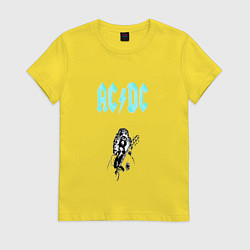 Футболка хлопковая женская AcDc Angus Young, цвет: желтый