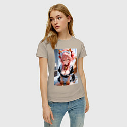 Футболка хлопковая женская Фейт Тамамо в костюме горничной, цвет: миндальный — фото 2