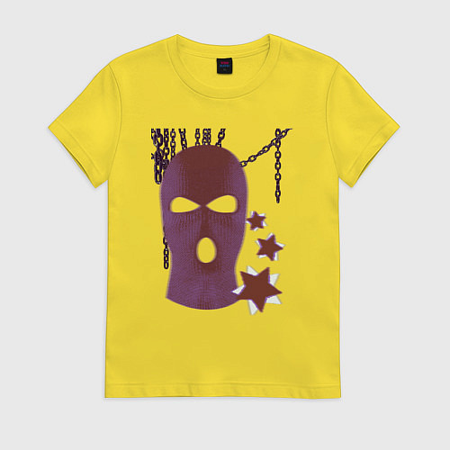 Женская футболка Розовая гранж Y2K балаклава / Желтый – фото 1