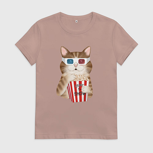 Женская футболка Котик киноман в очках 3d / Пыльно-розовый – фото 1