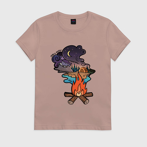 Женская футболка Пора в поход - костёр с горы / Пыльно-розовый – фото 1