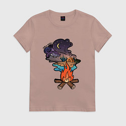 Женская футболка Пора в поход - костёр с горы