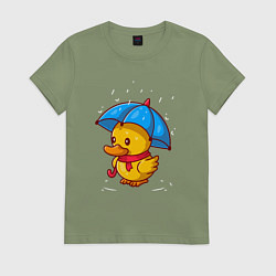 Футболка хлопковая женская Утёнок под зонтом, цвет: авокадо