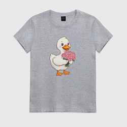 Женская футболка Милая уточка с букетом роз
