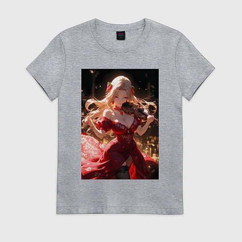 Женская футболка Девушка в вечернем платье играет на скрипке / Меланж – фото 1