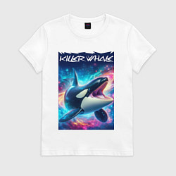 Футболка хлопковая женская Space killer whale - ai art fantasy, цвет: белый