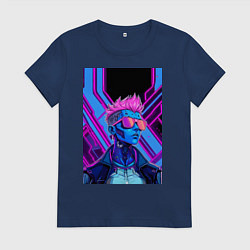 Футболка хлопковая женская Неоновые панки, цвет: тёмно-синий