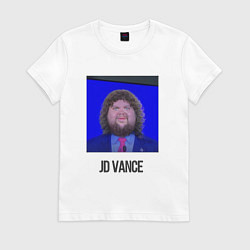 Футболка хлопковая женская JD Vance with long hair meme, цвет: белый