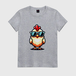 Футболка хлопковая женская Крутая цыпа в очках, цвет: меланж
