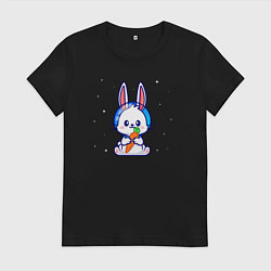 Футболка хлопковая женская Зайчик космонавтик, цвет: черный