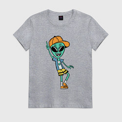 Женская футболка Инопланетянин в кепке танцует