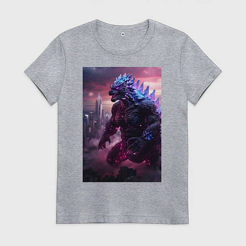 Женская футболка Годзилла посреди мегаполиса / Меланж – фото 1