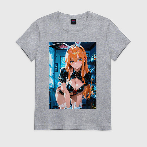 Женская футболка Девушка в откровенном наряде с ушками / Меланж – фото 1