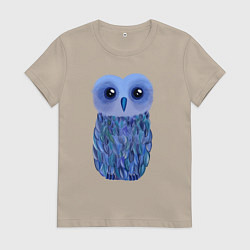 Футболка хлопковая женская Сова - вселенная внутри - живопись, цвет: миндальный