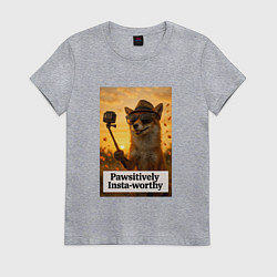 Футболка хлопковая женская Stylish fox selfie, цвет: меланж