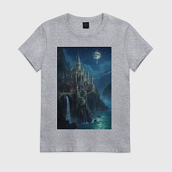 Футболка хлопковая женская Замок Хогвартс под звездным небом, цвет: меланж