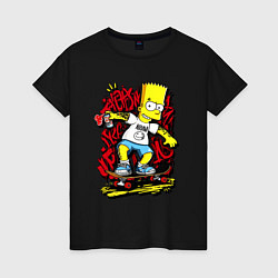 Футболка хлопковая женская Барт в футболке нирвана, цвет: черный