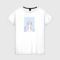 Футболка хлопковая женская Фрирен с котиком, цвет: белый