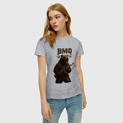 Футболка хлопковая женская ВМФ медведь с автоматом, цвет: меланж — фото 2